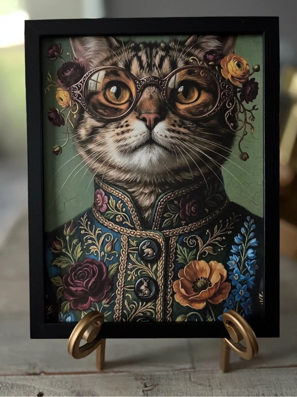 Whimsical Cat Portrait Framed 8x10 Art Print